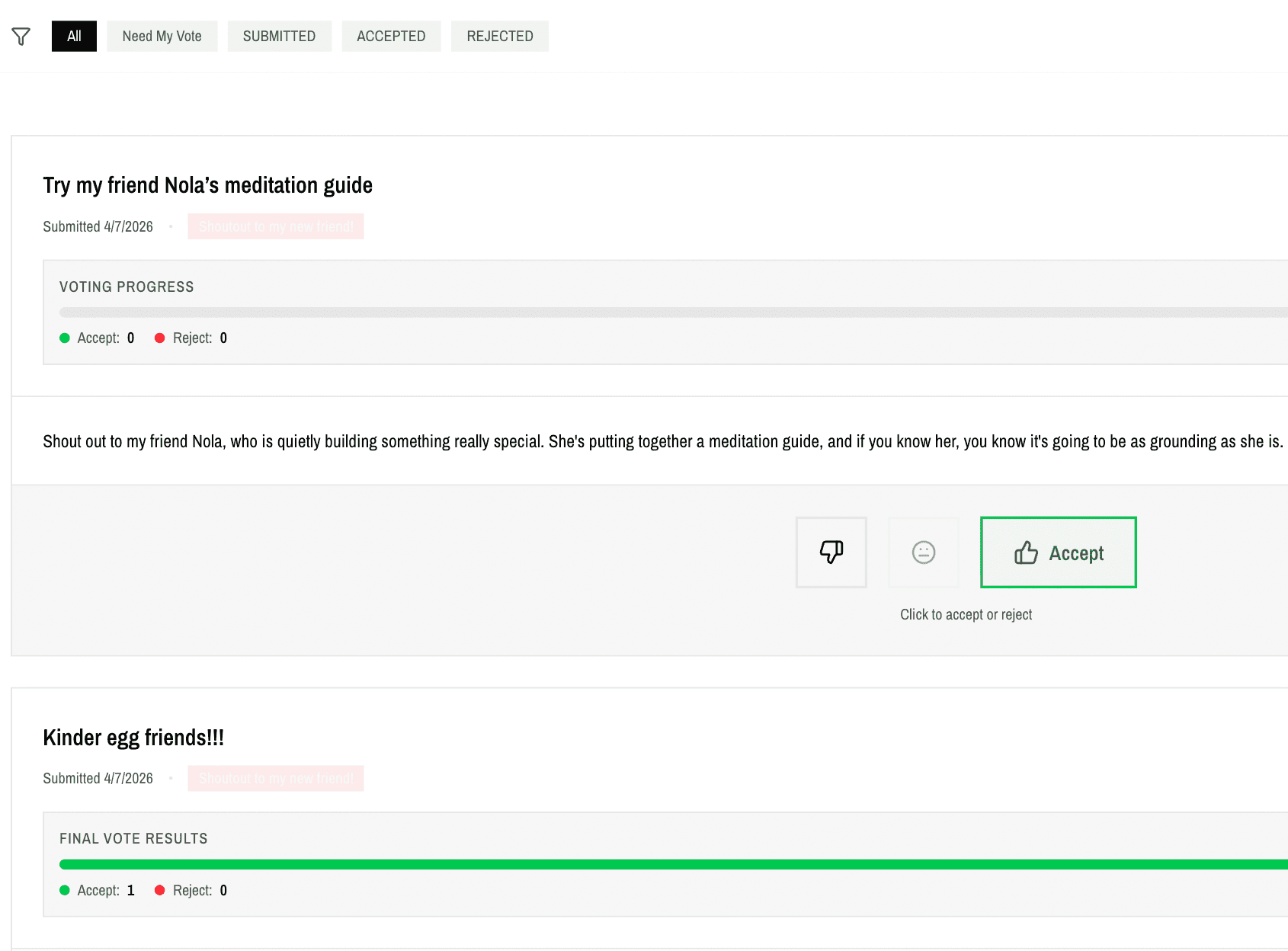 Reviewing submissions on the dashboard